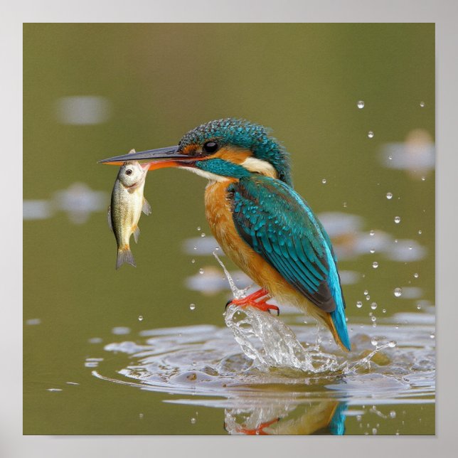 Kingfisher's Success - Bird with Fresh Fish Catch Poster (Framsidan)