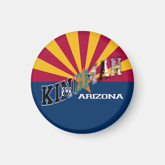 Kingman Arizona Flagga Route 66 Magnet (Framsidan)