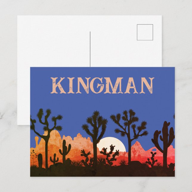 Kingman Arizona Kaktus Månuppgång Sydväst Solnedgå Vykort (Fram/baksida)