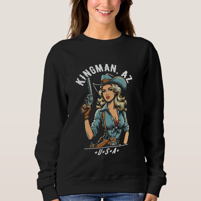 Kingman Arizona USA Cowgirl with Pistol Western St T Shirt (Framsida)