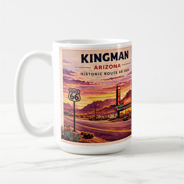 Kingman Route 66 kaffekopp vägsidans present (Vänster)