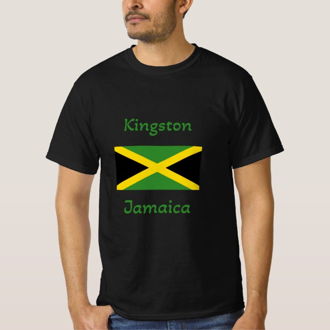 Kingston Jamaica - Jamaican Flagga T-Shirt (Framsida)