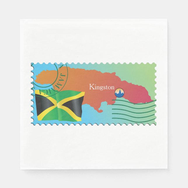 Kingston Jamaica Karta och Flagga Pappersservett (Framsidan)