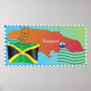 Kingston Jamaica Karta och Flagga Poster