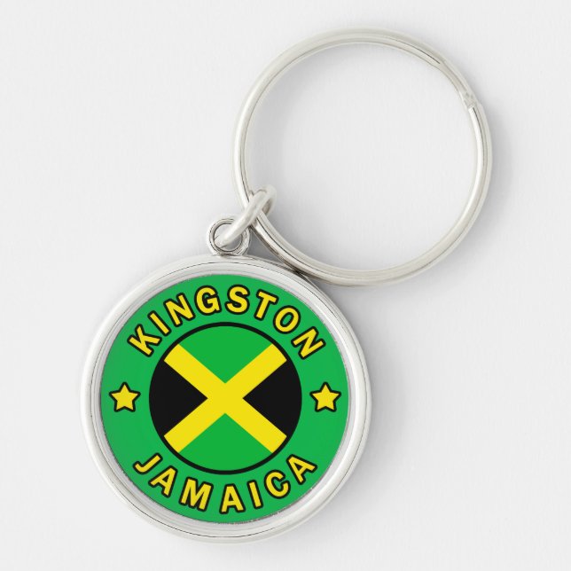 Kingston Jamaica Rund Silverfärgad Nyckelring (Framsidan)
