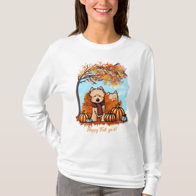 KiniArt Autumn Cairn Terriers T-Shirt (Framsida)