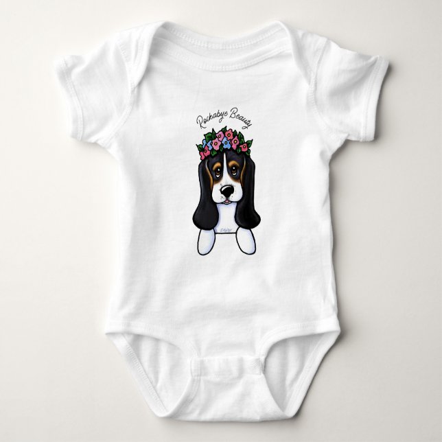 KiniArt Basset Flower Girl Baby Bodykostym T Shirt (Framsida)
