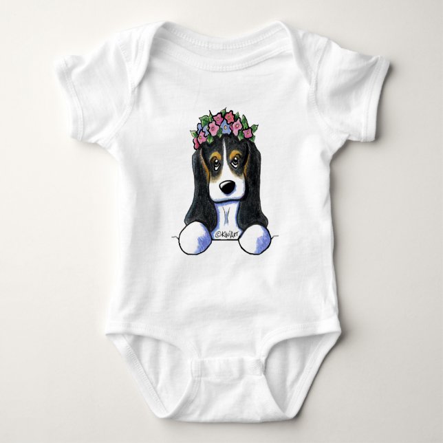 KiniArt Basset Flower Girl T Shirt (Framsida)