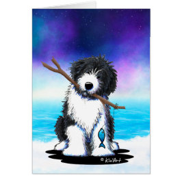 KiniArt Bearded Collie Fishing Hälsningskort