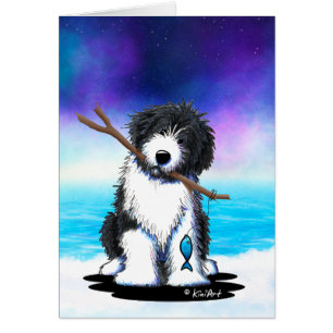KiniArt Bearded Collie Fishing Hälsningskort