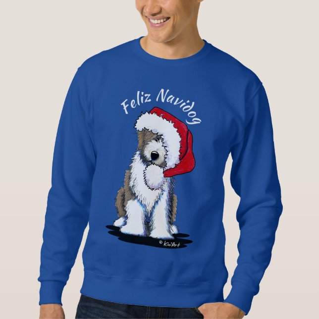 KiniArt Bearded Collie-jul Lång Ärmad Tröja (Framsida)