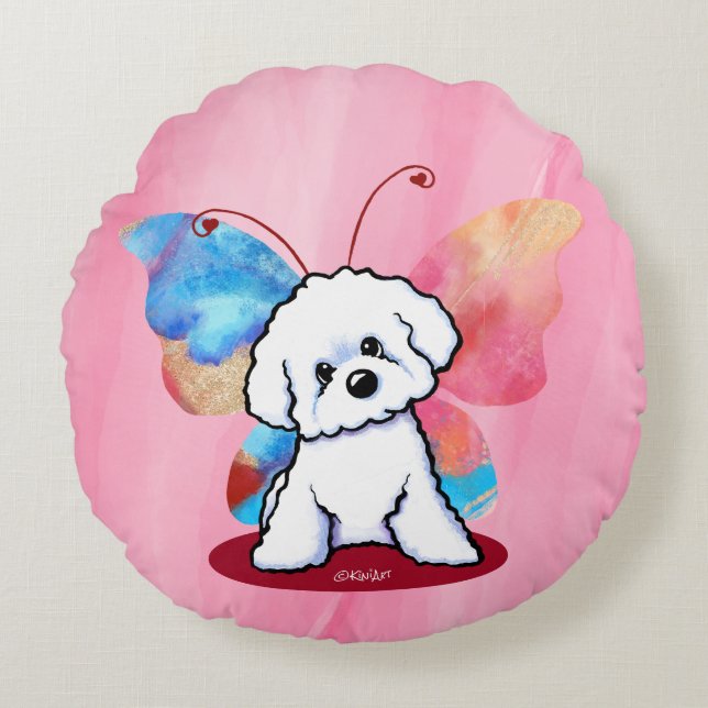 KiniArt Bichon Butterfly Rund Kudde (Framsidan)