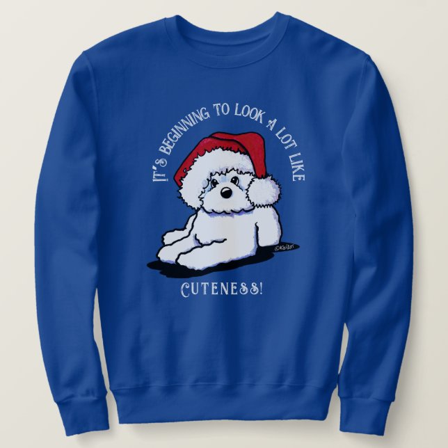 KiniArt Bichon Frise-julsötskjortan Lång Ärmad Tröja (Design framsida)
