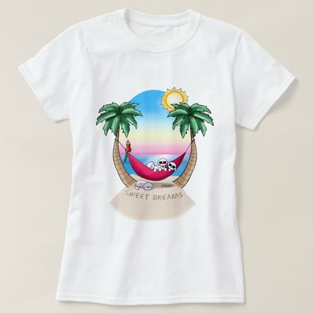KiniArt Bichon Frise Tropical Roligt T Shirt (Design framsida)