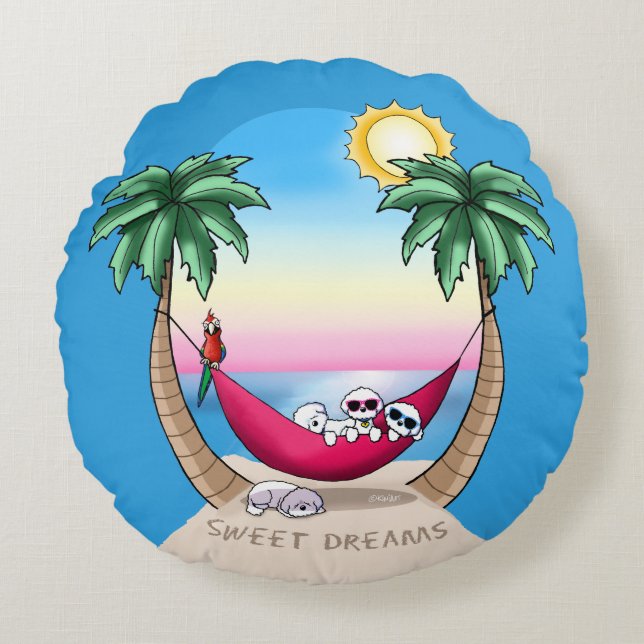 KiniArt Bichon Sweet Dreams Rund Kudde (Framsidan)