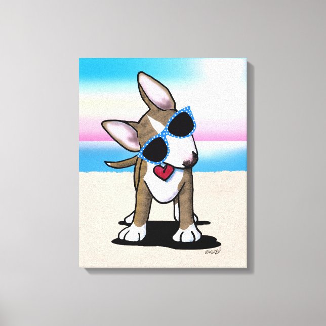 KiniArt Brindle Bull Terrier Hund Beach Canvas Pri (Framsida)