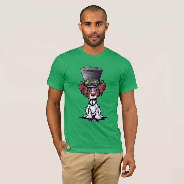 KiniArt Brittany Hund Steampunk Tophat T Shirt (Hel framsida)