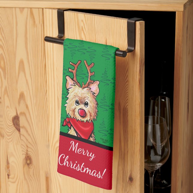 KiniArt Cairn Reindeer jul Kökshandduk (Thirds Fold)