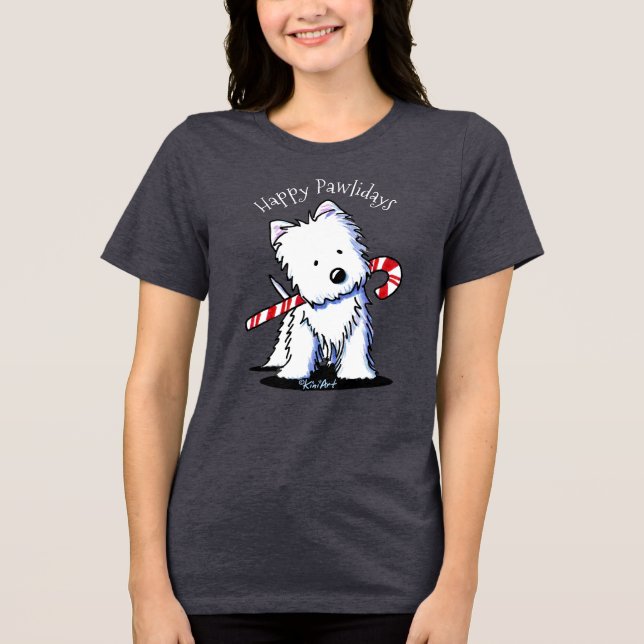 KiniArt Candy Cane Westie  T Shirt (Framsida)