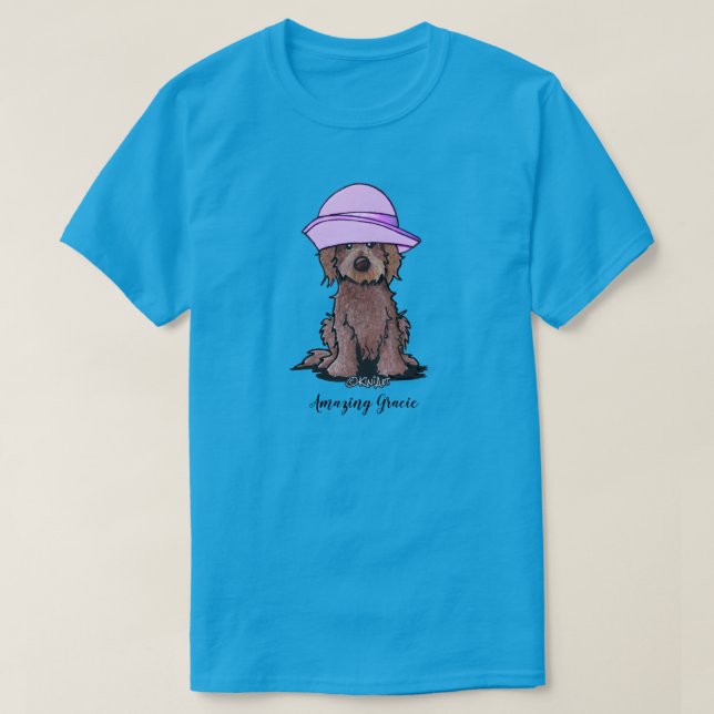 KiniArt Chocolate Goldendoodle Flicka i Rosa Hatt  T Shirt (Design framsida)