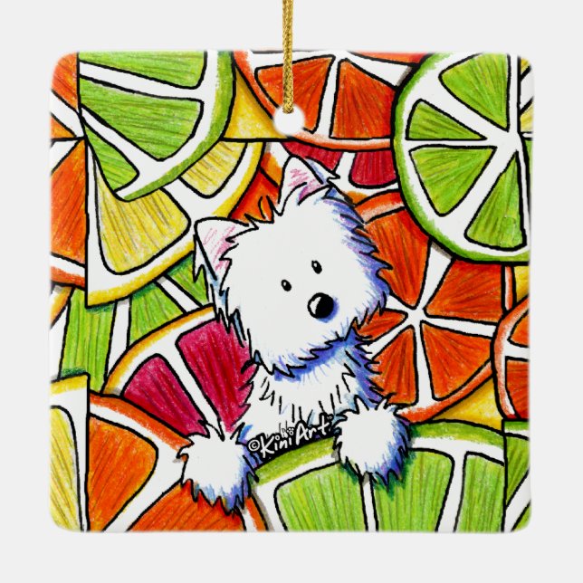KiniArt Citrus Westie Julgransprydnad Keramik (Baksida)