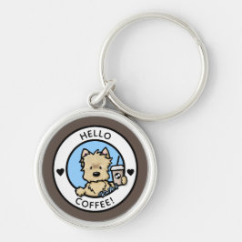 KiniArt Coffee Cairn Terrier Keychain Rund Silverfärgad Nyckelring