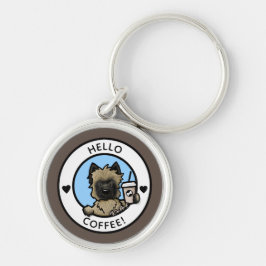 KiniArt Coffee Cairn Terrier Keychain Rund Silverfärgad Nyckelring