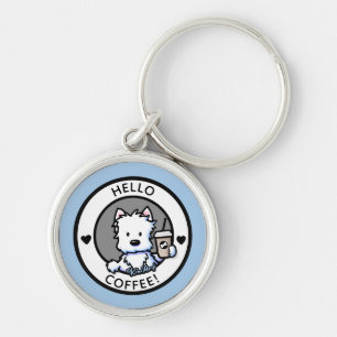 KiniArt Coffee Westie Keychain Rund Silverfärgad Nyckelring