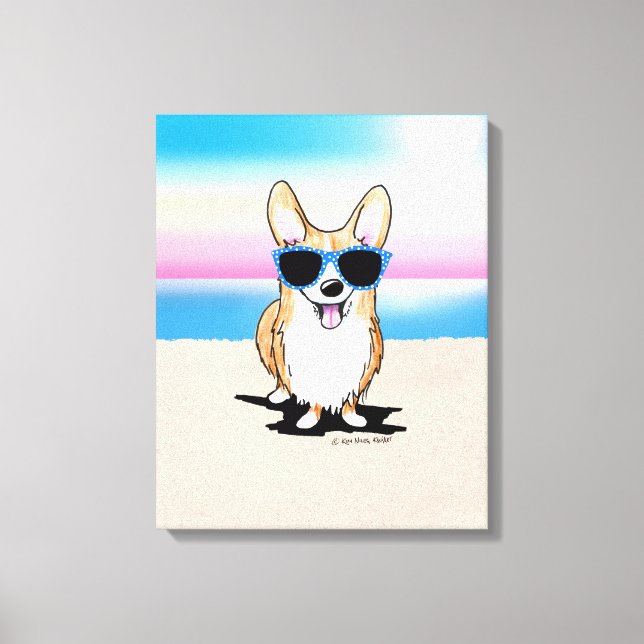 KiniArt Corgi Hund Beach Canvastryck (Framsida)