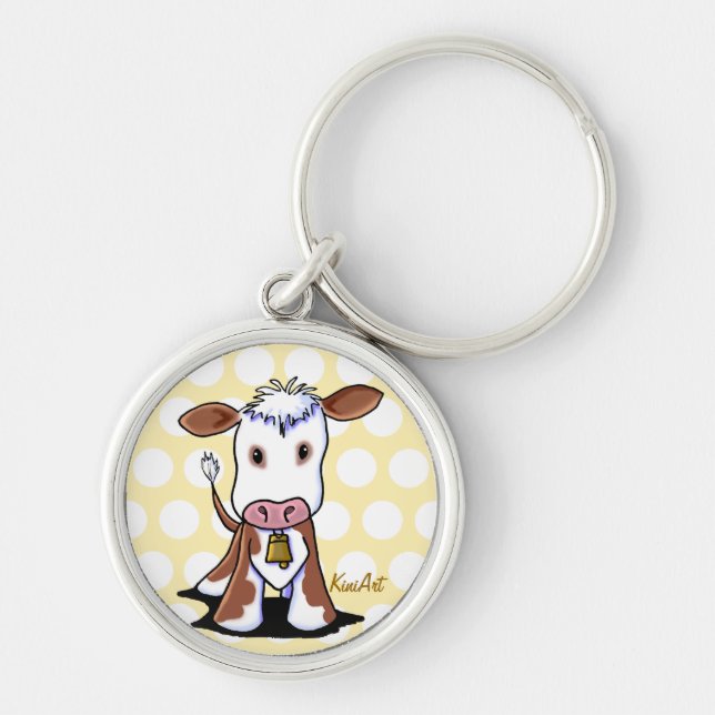 KiniArt Cow-nyckelkedja Rund Silverfärgad Nyckelring (Framsidan)