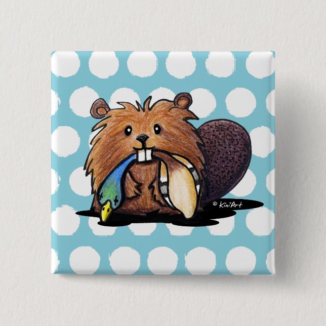 KiniArt Cute Beaver Pin Knapp (Framsida)