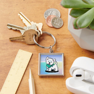 KiniArt Cutieface Westie Keychain Fyrkantig Silverfärgad Nyckelring