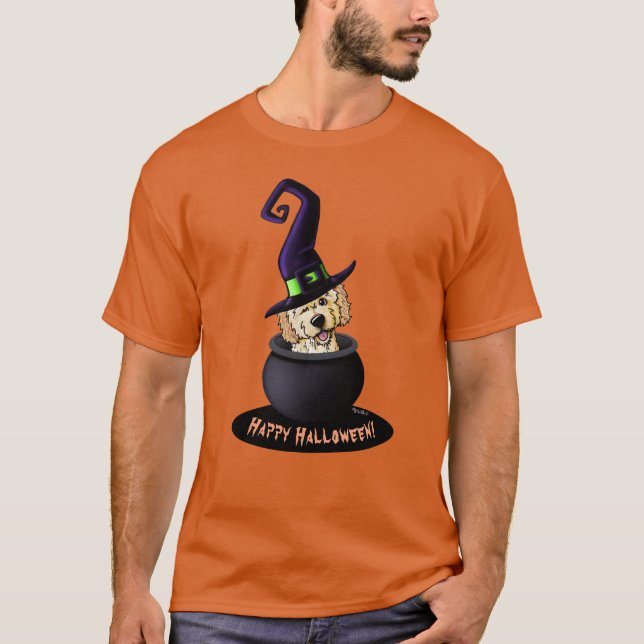 KiniArt Doodle Dog Witch Halloween T-Shirt (Framsida)