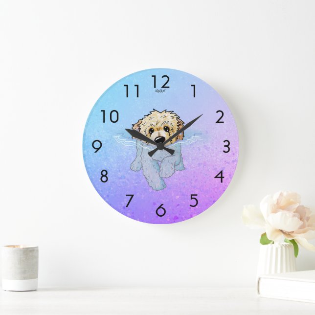 KiniArt DoodleMoji Goldendoodle Large Clock Stor Klocka (Hem)