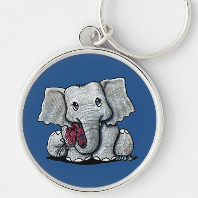 KiniArt Elephant Keychain Rund Silverfärgad Nyckelring (Framsidan)