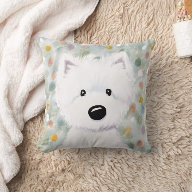 KiniArt Fluffiga Westie Intryck Kudde (Filt)