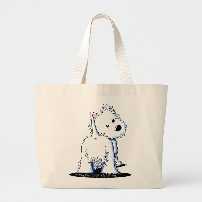 KiniArt Fluffy Butt Westie Tote Bag Jumbo Tygkasse (Framsidan)
