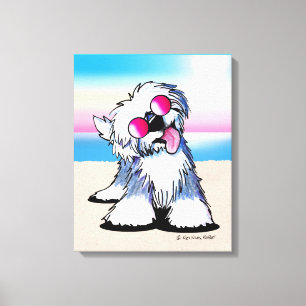 KiniArt Gamla engelska Sheepdog Beach Canvastryck