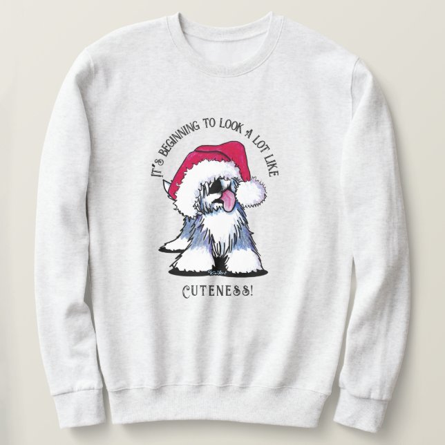 KiniArt Gamla engelska Sheepdog-julen Lång Ärmad Tröja (Design framsida)