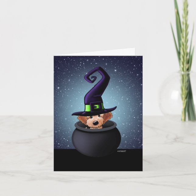 KiniArt Goldendoodle Witch Halloween Kort (Framsida)