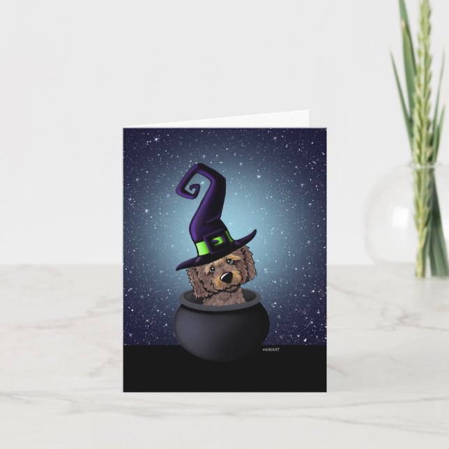 KiniArt Goldendoodle Witch Halloween Kort (Framsida)
