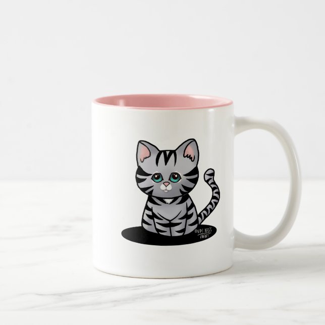 KiniArt Grå Tabby Kattunge Två-Tons Kaffemugg (Höger)