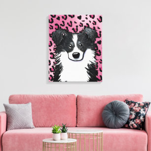 KiniArt Gräns Collie Rosa Leopard Canvastryck