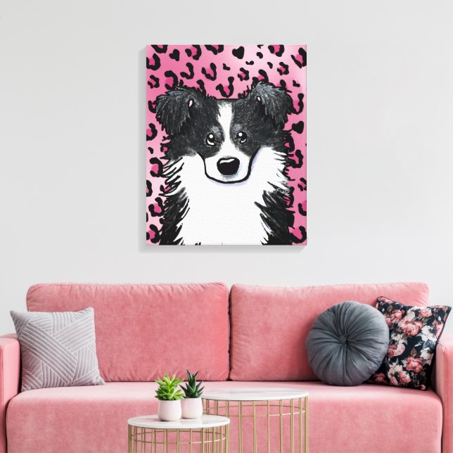 KiniArt Gräns Collie Rosa Leopard Canvastryck (Insitu (Vardagsrum))