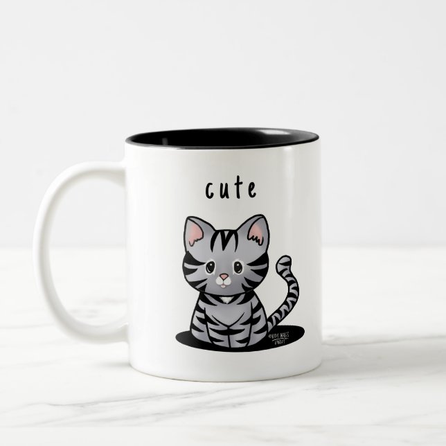KiniArt Grått Tabby Kitten Två-Tonad Mugg (Vänster)