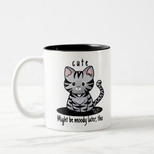 KiniArt Grått Tabby Kitten Två-Tonad Mugg
