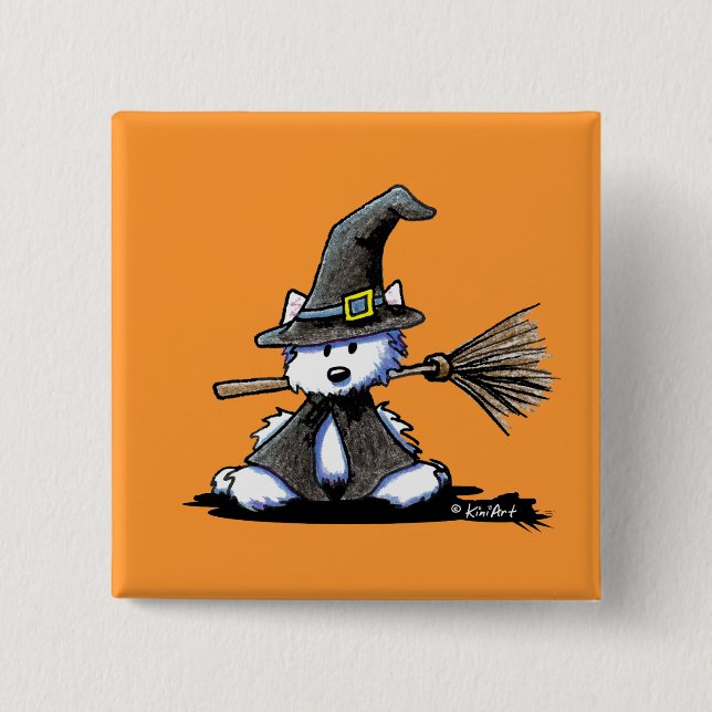 KiniArt Halloween Westie Witch Knapp (Framsida)