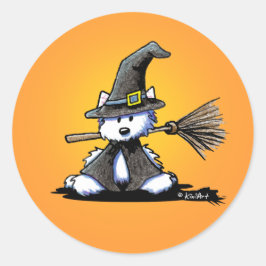 KiniArt Halloween Westie Witch Sticker Runt Klistermärke