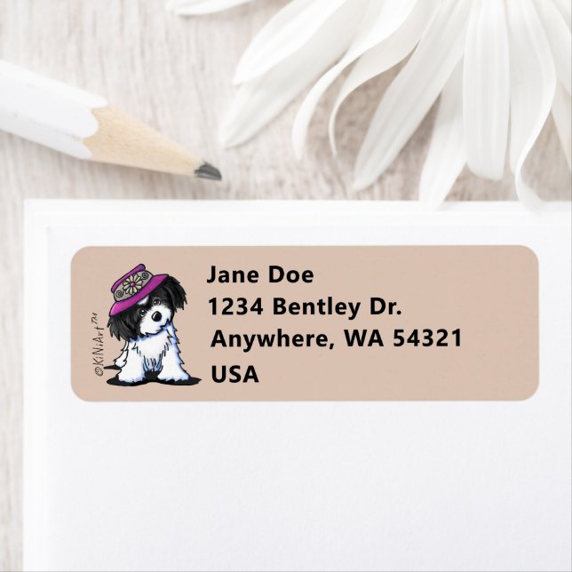 KiniArt Havanese in Hat Returadress Etikett (Insitu)