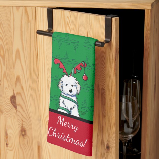 KiniArt Havanese Reindeer jul Kökshandduk (Thirds Fold)